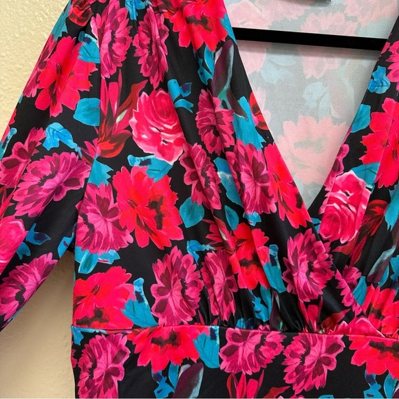Grace Karin Elegant Wrap Blouse V Neck Pink and Blue Floral Size XL - Picture 3 of 6